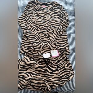 kate spade Black and Tan Zebra Print Long-Sleeve Pajama Set